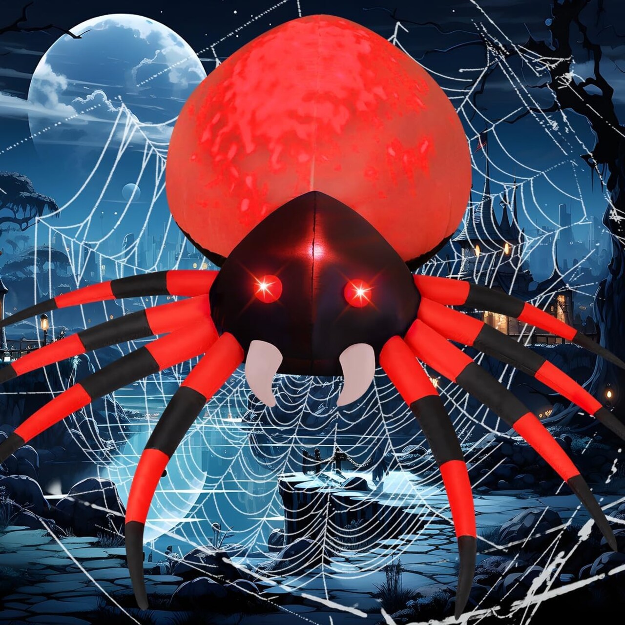 GOOSH 12 FT Width Halloween Inflatable Spider Outdoor Decoration with Magic Light